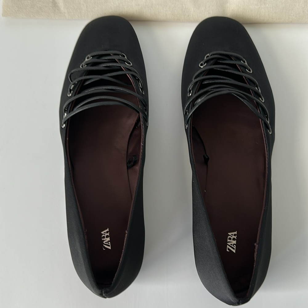 Zara Black Lace-Up Women's Flats - Picture 11 of 15